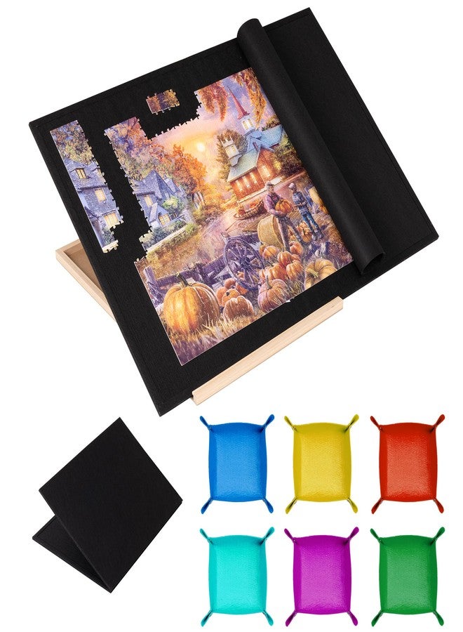 Tektalk Foldable Jigsaw Puzzle Board with 4 Angle Adjustable Bracket/Stand, Lightweight Portable Puzzle Mat Plateau with Wooden Easel, Foldaway Felt Puzzle Table, for Up to 1500 Pieces (Black) - Image 1